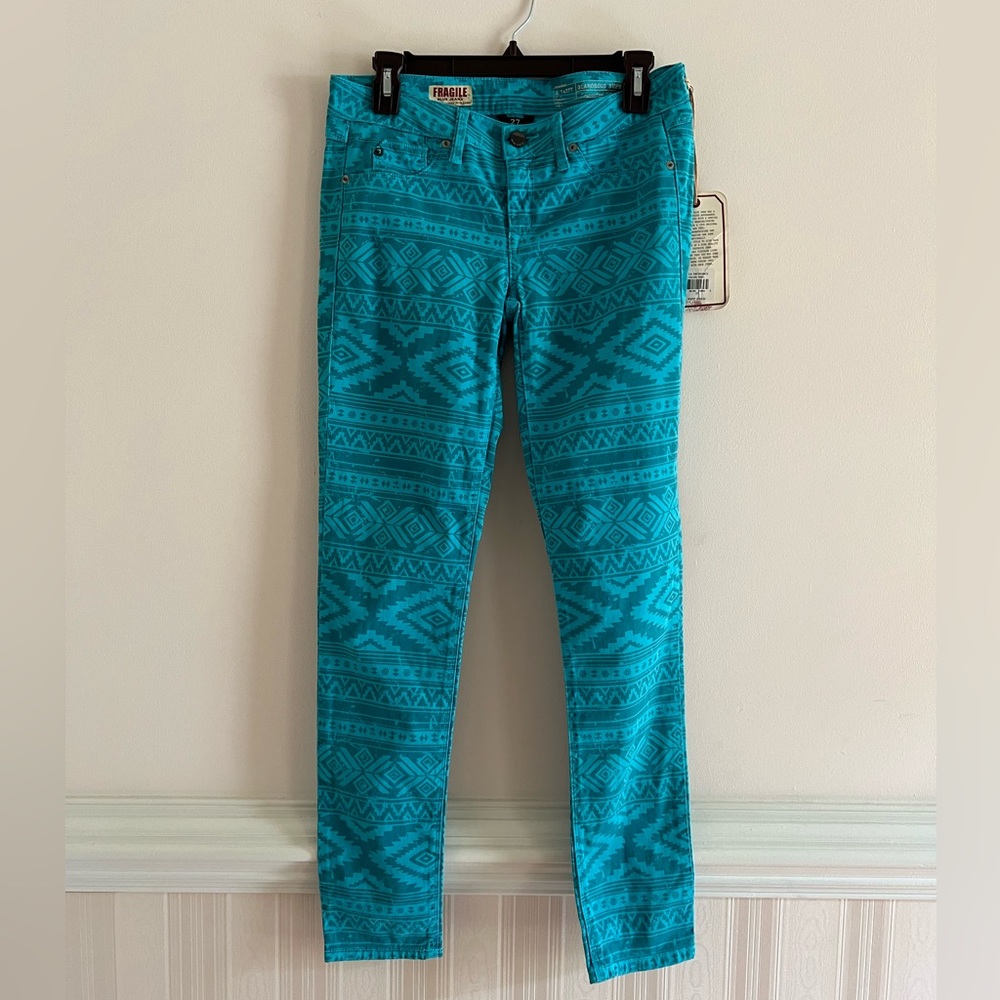 Fragile jeans vintage deadstock western print skinny low rise jeans